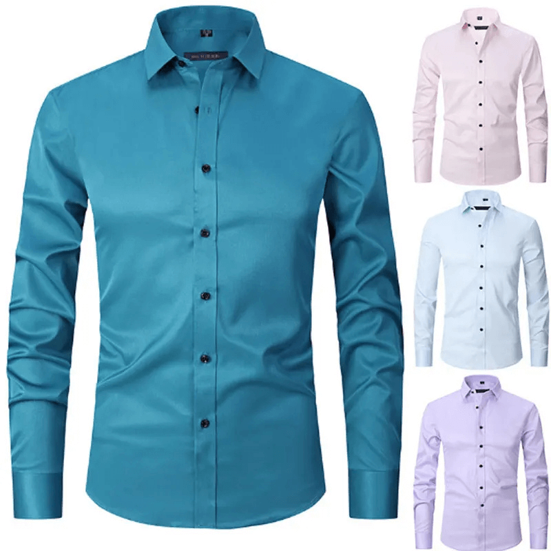 Men's Slim Fit Long Sleeve Shirt with Contrast Buttons