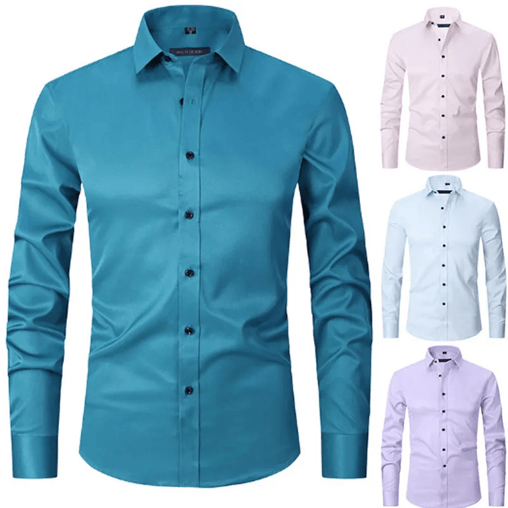 Men's Slim Fit Long Sleeve Shirt with Contrast Buttons