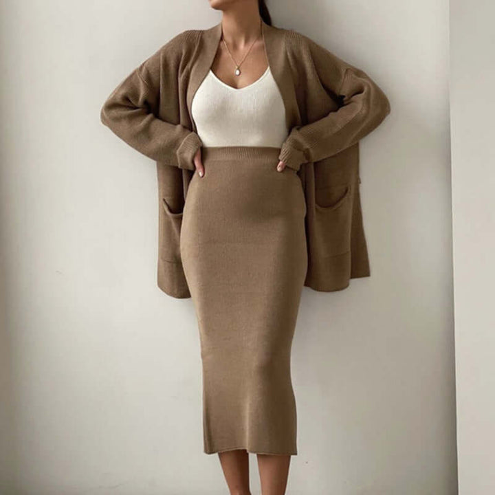 Women's Cardigan & Calf-Length Skirt Set