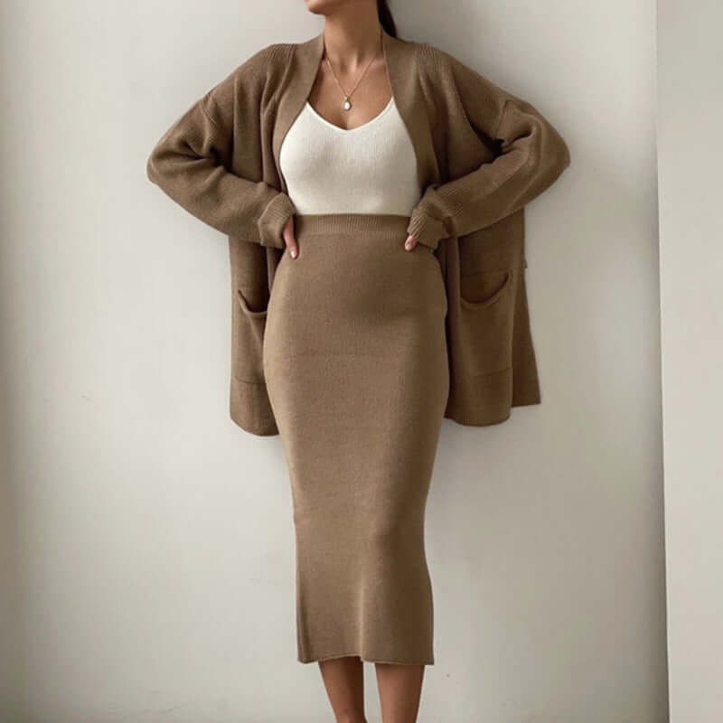 Women's Knit Cardigan & Bodycon Skirt Set