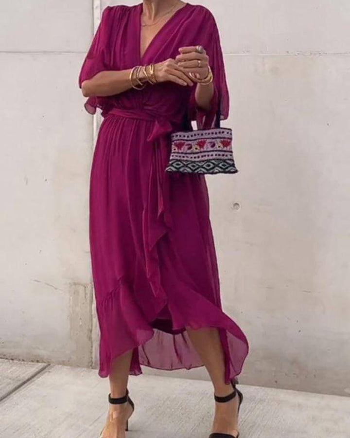 Women's Flowy Wrap Midi Dress