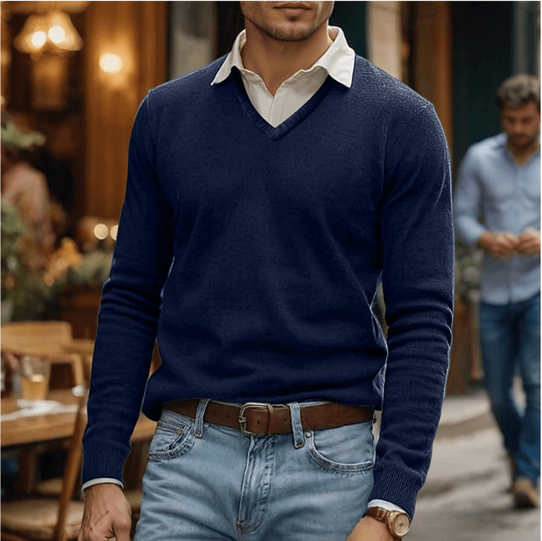 V-Neck Cotton Blend Sweater for Women