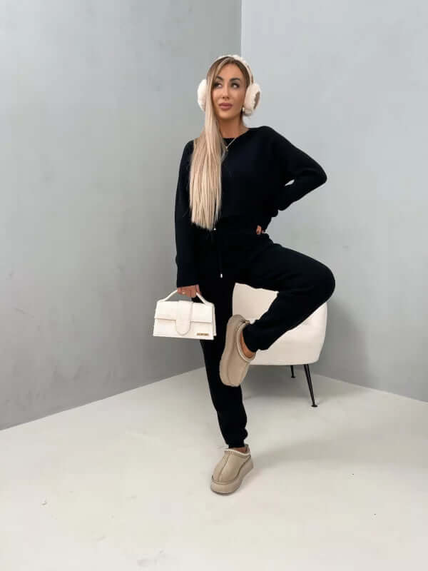Women's Soft Long Sleeve Loungewear Set with Drawstring Pants