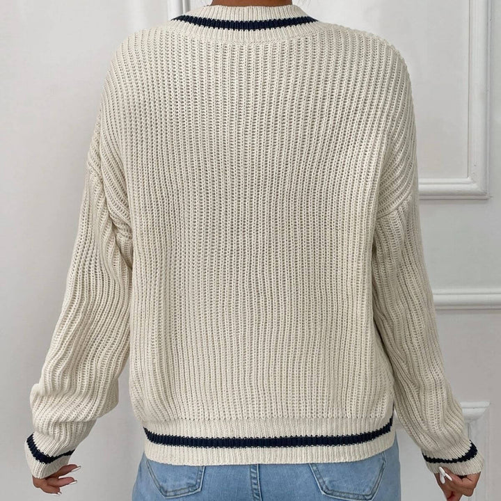 Women's Striped V-Neck Relaxed Fit Sweater