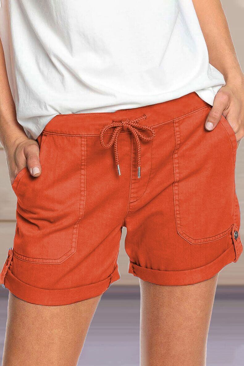 Women's Casual Shorts: Adjustable Waist & Turned-Up Hem