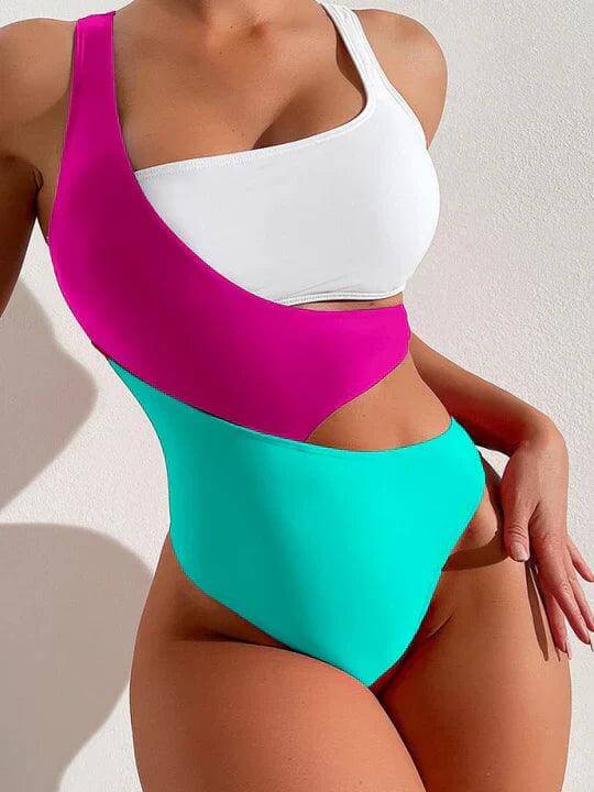 Women's High-Waisted Color-Block Swimsuit
