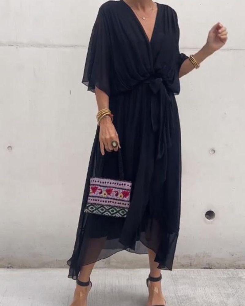 Women's Flowy Wrap Midi Dress