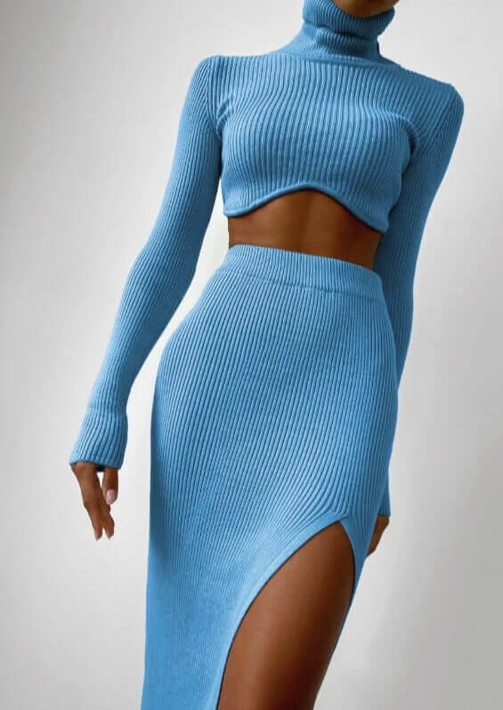 Women's Asymmetrical High-Neck Knitted Sweater Set