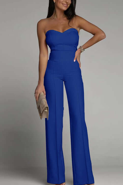 Elegant Strapless Jumpsuit: Fitted Bodice & Flared Legs
