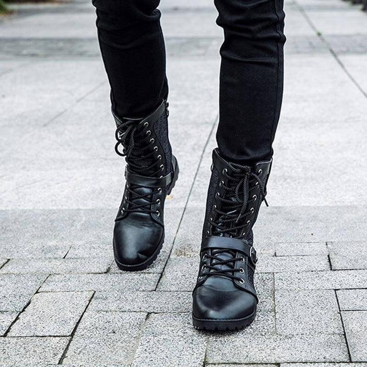 Men's Buckle-Fastening Lace-Up Boots