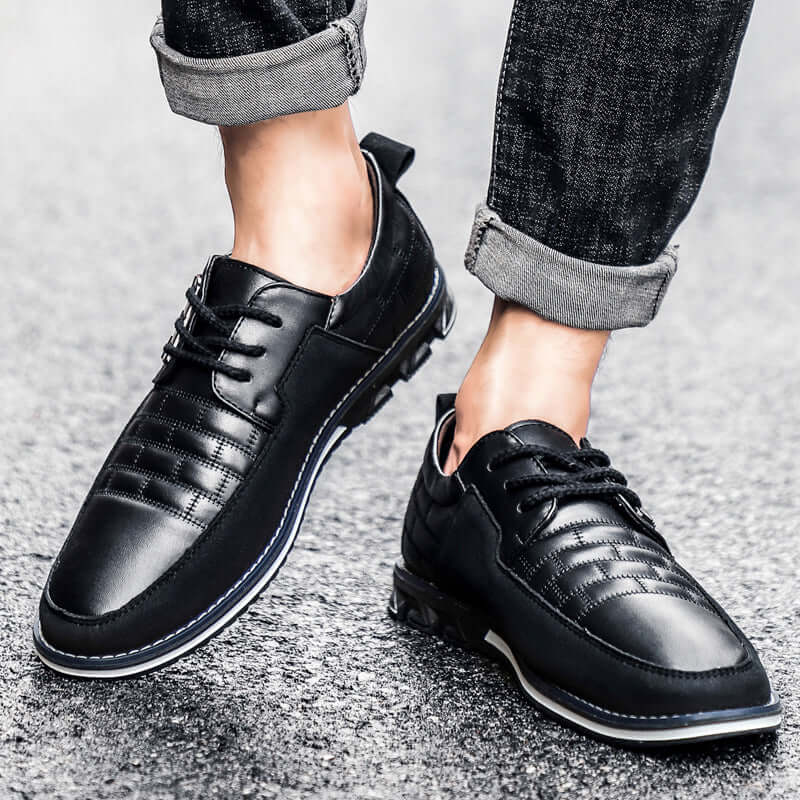 Men's Checked Leather Lace-Up Shoes