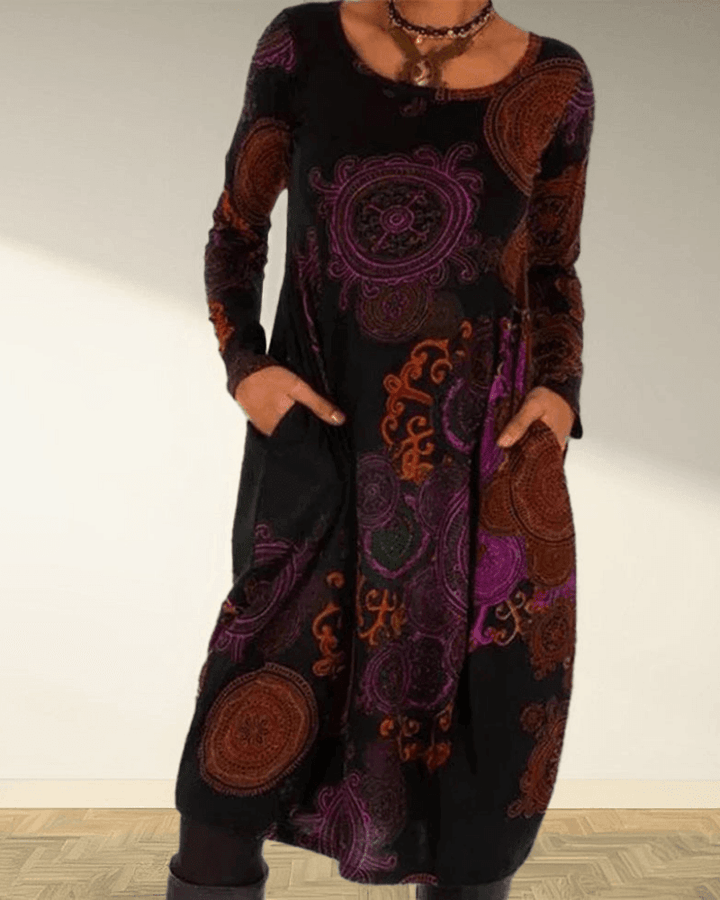 Women's Bohemian Maxi Dress: Long Sleeve, Flowy Casual Fit