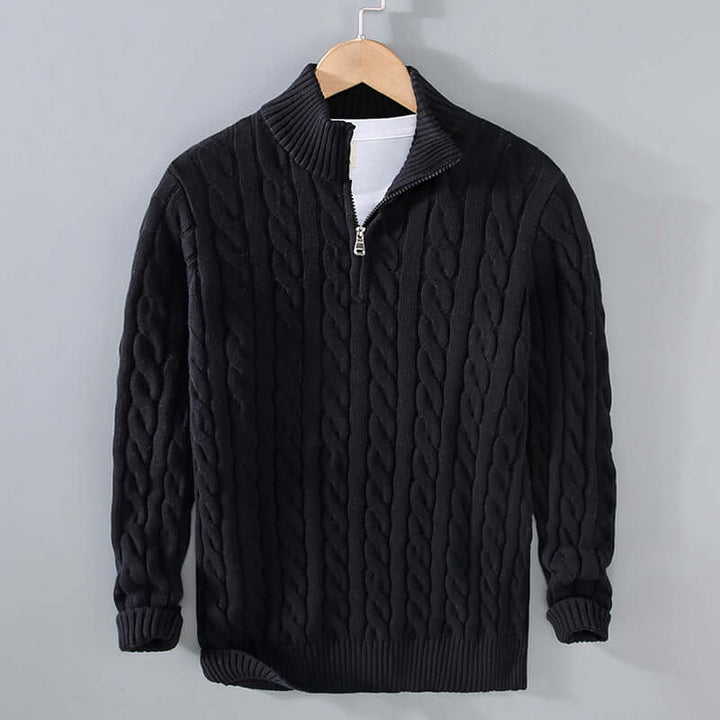 Men's Cable Knit Henley Sweater with Half-Zip