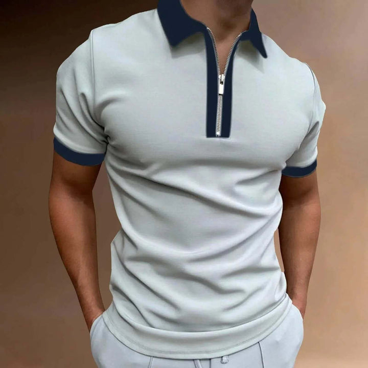 Men's Short Sleeve Polo Shirt: Zip Neck, Stretch Fabric
