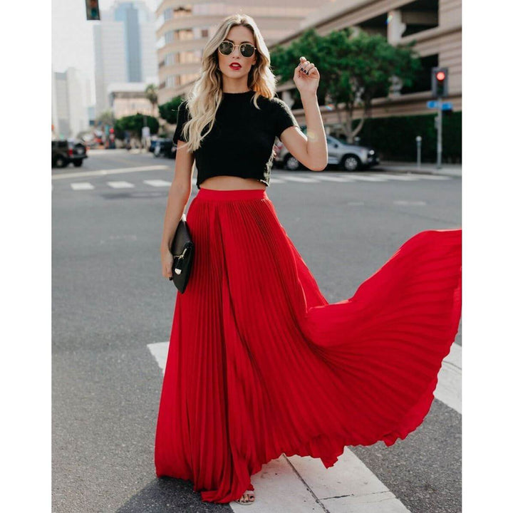 Women's Pleated Maxi Skirt: Elegant High-Waist Flowing Design