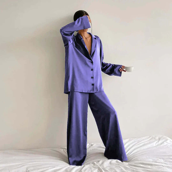 Women's Relaxed Fit Lounge Set: Soft Shirt & Wide Leg Pants