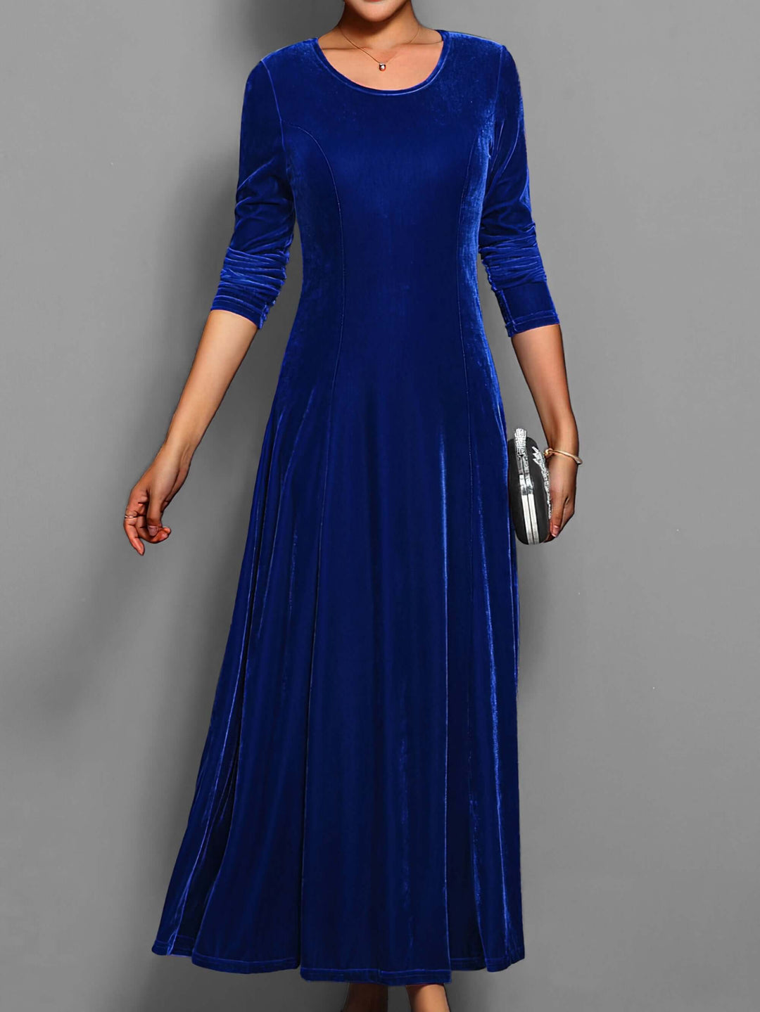 Elegant Midi Dress: Long Sleeve, Crew Neck, Velvet