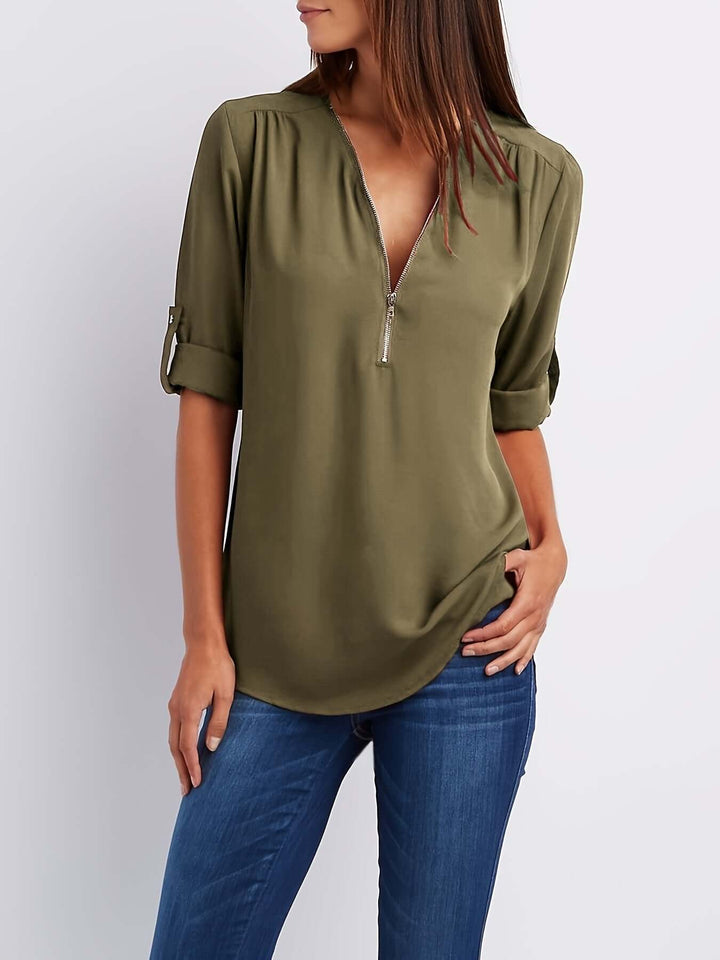 Women's Half-Zip Formal Blouse: Versatile & Stylish Top