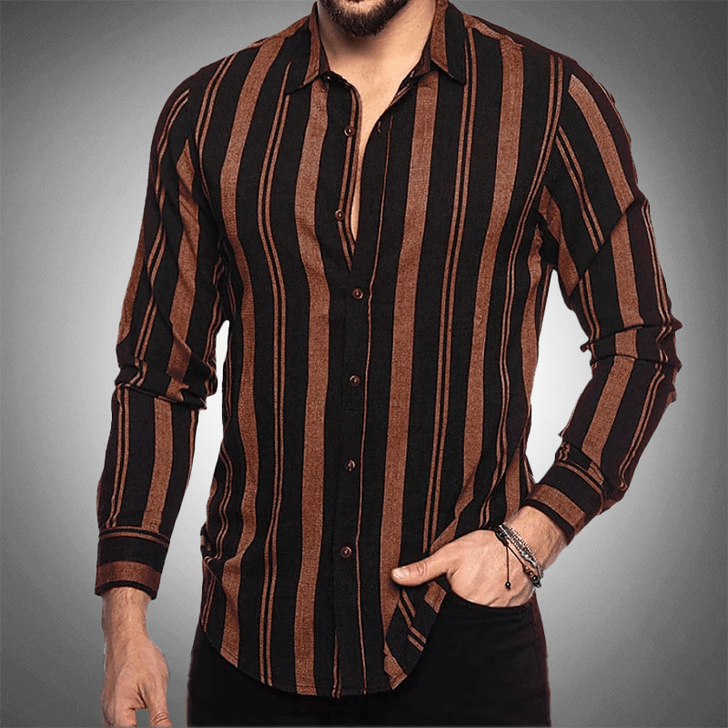Men's Long Sleeve Striped Shirt: Classic Fit Button-Up