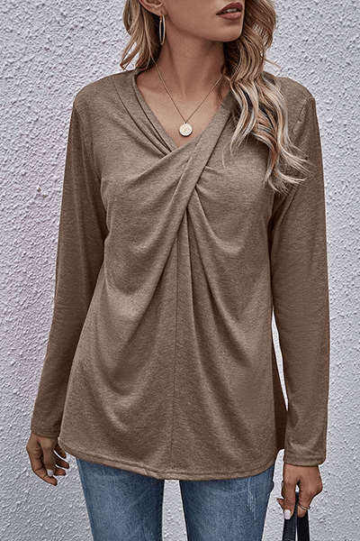 Women's Casual V-Neck Long Sleeve Top