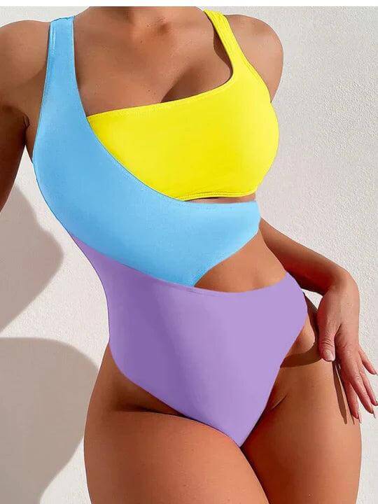Women's High-Waisted Color-Block Swimsuit