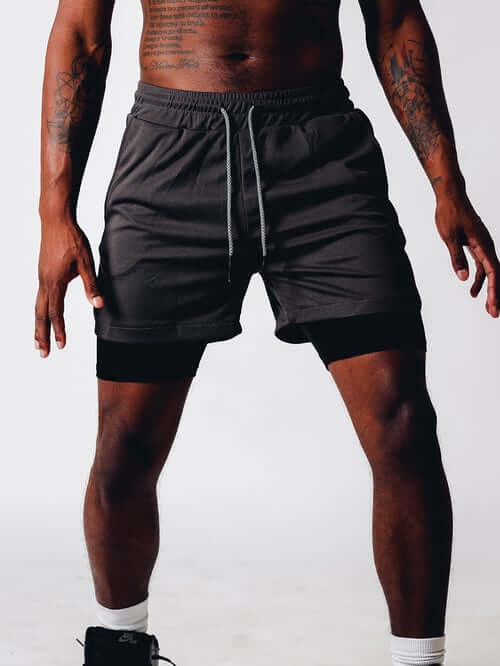 Men's Double Layer Fitness Shorts for Gym & Running