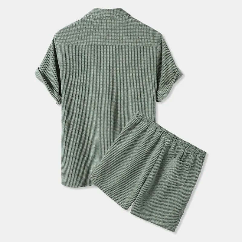 Men's Corduroy Shirt & Shorts Set: Casual Summer Outfit