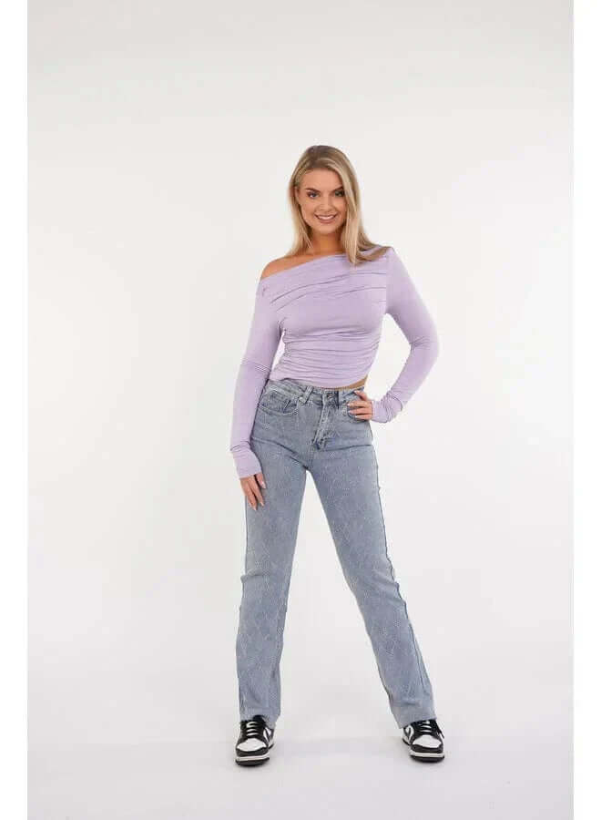 Women's Straight Leg Jeans: Diamond Pattern, Button Fly