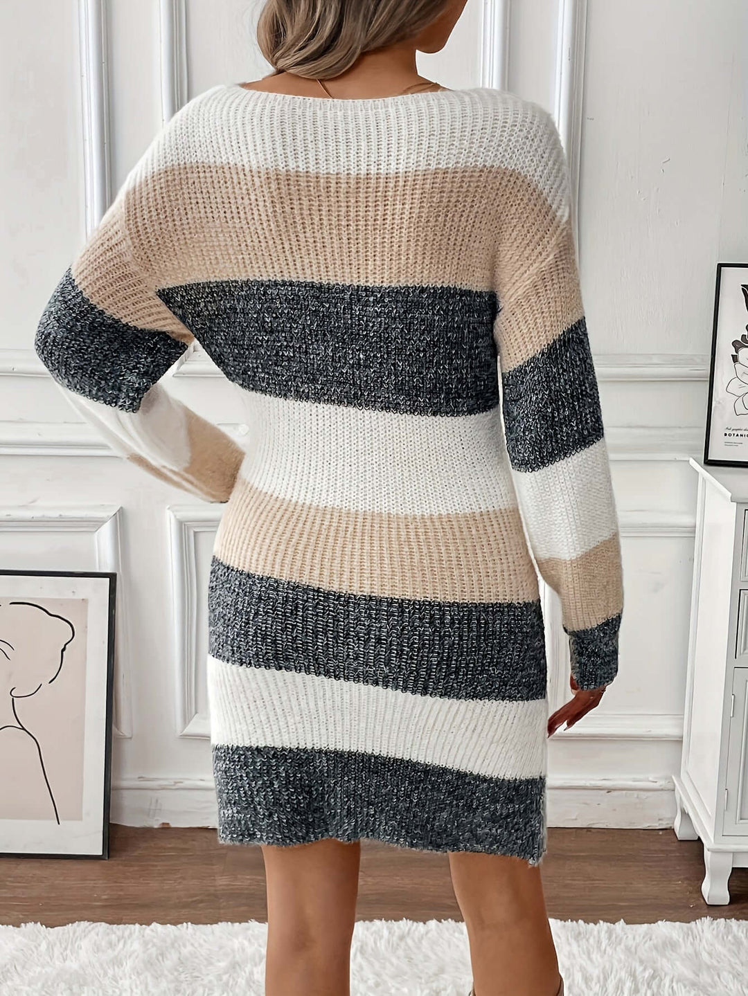 Women's Relaxed Fit Striped Knit Sweater Dress