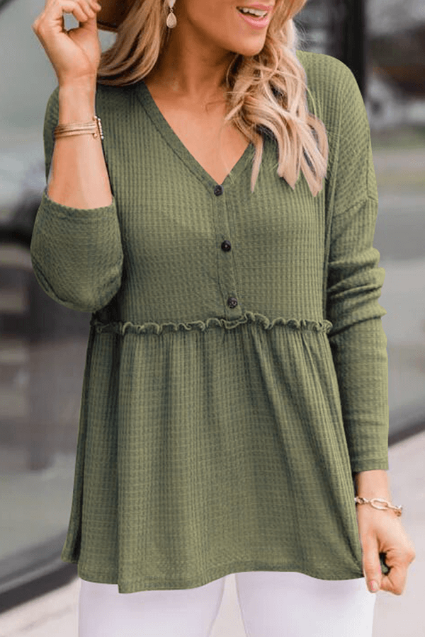 Women's Casual V-Neck Top with Buckle Detail