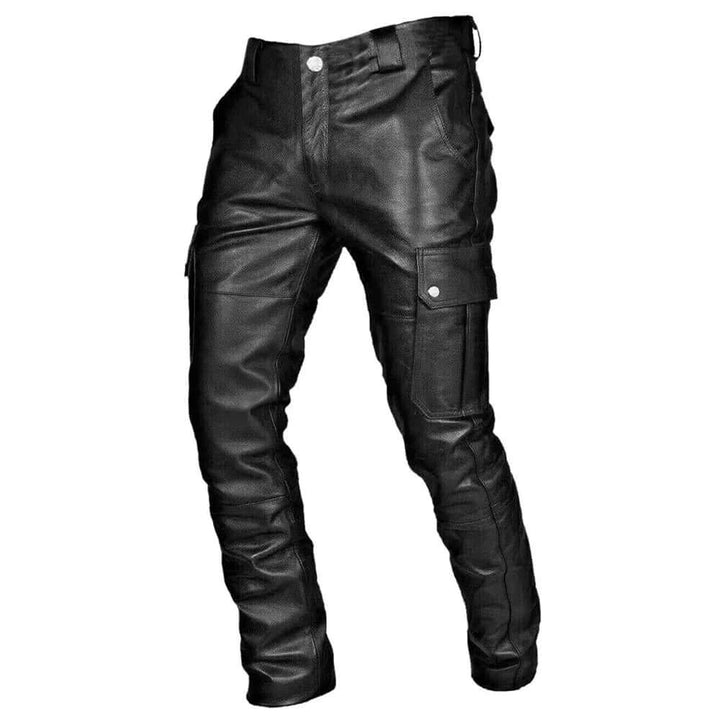 Men's Stylish Faux Leather Biker Pants with Cargo Pockets