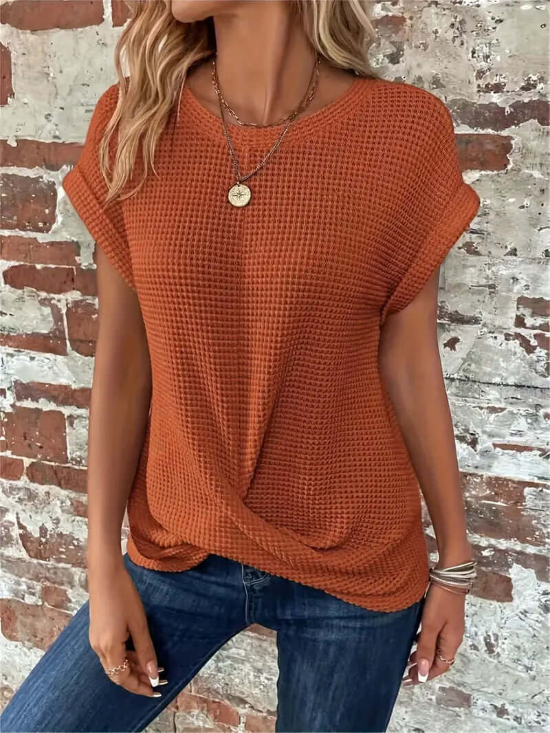 Lightweight Breathable Cotton Blend Top - Casual Round Neck Short Sleeve
