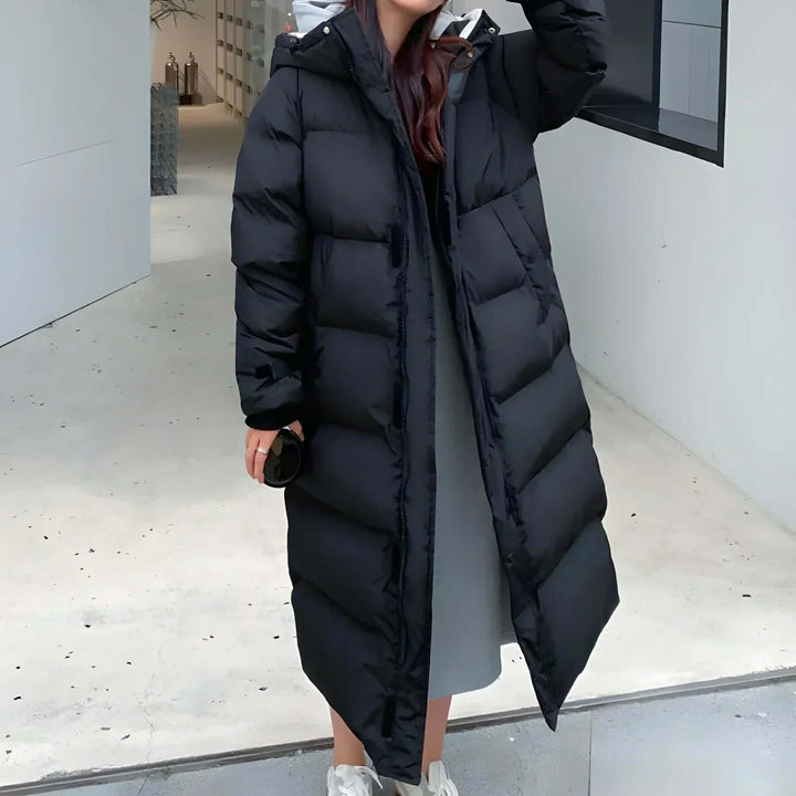 Women's Long Puffer Coat with Hood: Warm & Stylish Winter Jacket