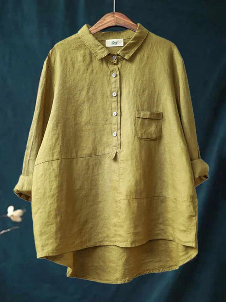Women's Cotton Linen Long Sleeve Shirt - Relaxed Fit Lapel Neck Top
