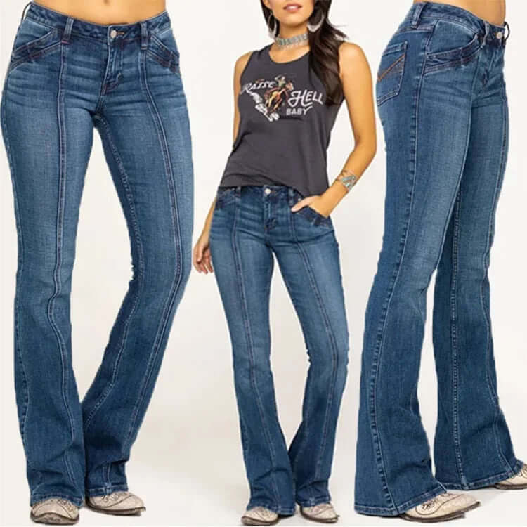 Women's Retro Flared Jeans: High-Waisted, Stylish Fit