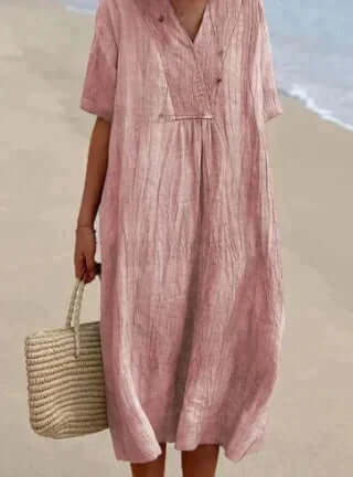 Women's Relaxed Linen-Look Midi Summer Dress