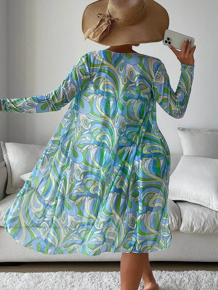 Women's High-Waisted Printed Bikini Set with Cover-Up