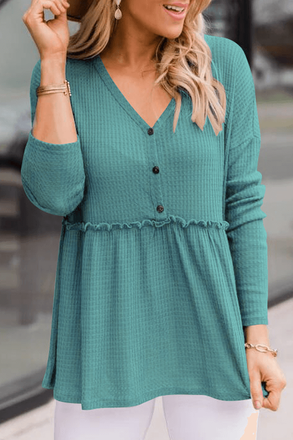 Women's Casual V-Neck Top with Buckle Detail