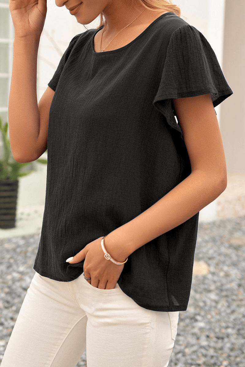 Women's Relaxed Crinkle Short Sleeve Top