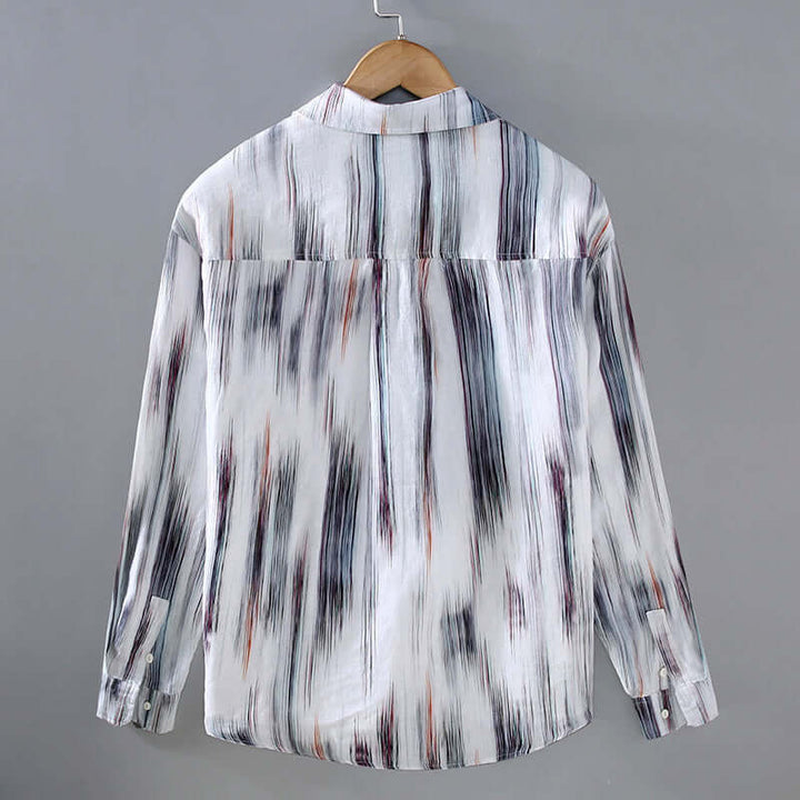 Men's Abstract Print Linen Long-Sleeve Shirt