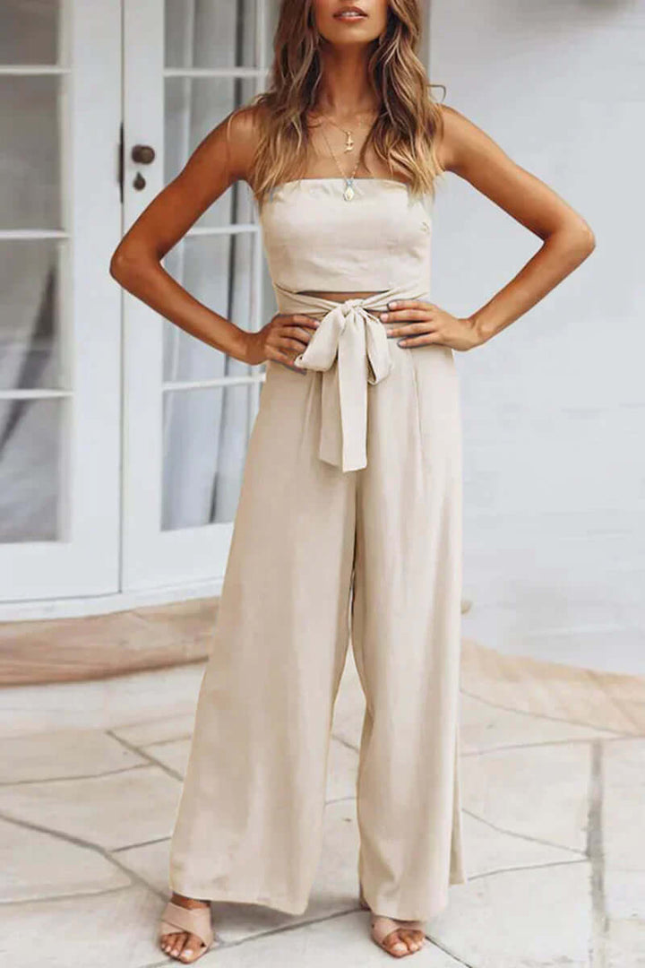 Women's Wide Leg Strapless Jumpsuit with Adjustable Waist