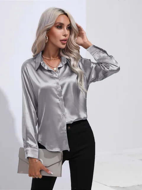 Women's Elegant Satin Long-Sleeve Blouse