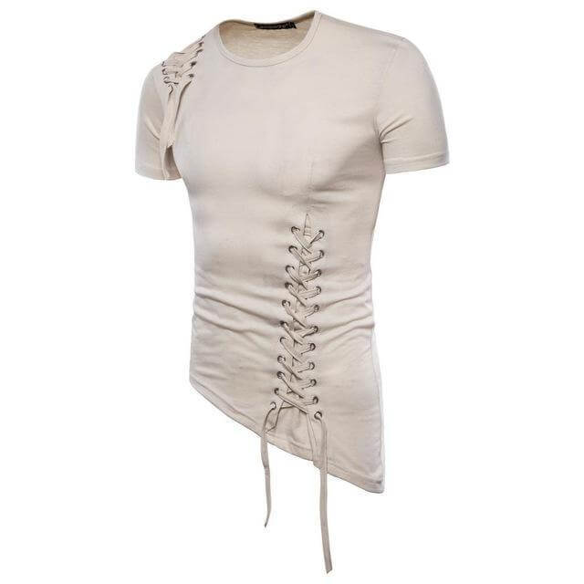 Men's Slim Fit Short Sleeve T-Shirt with Lace-Up Detail