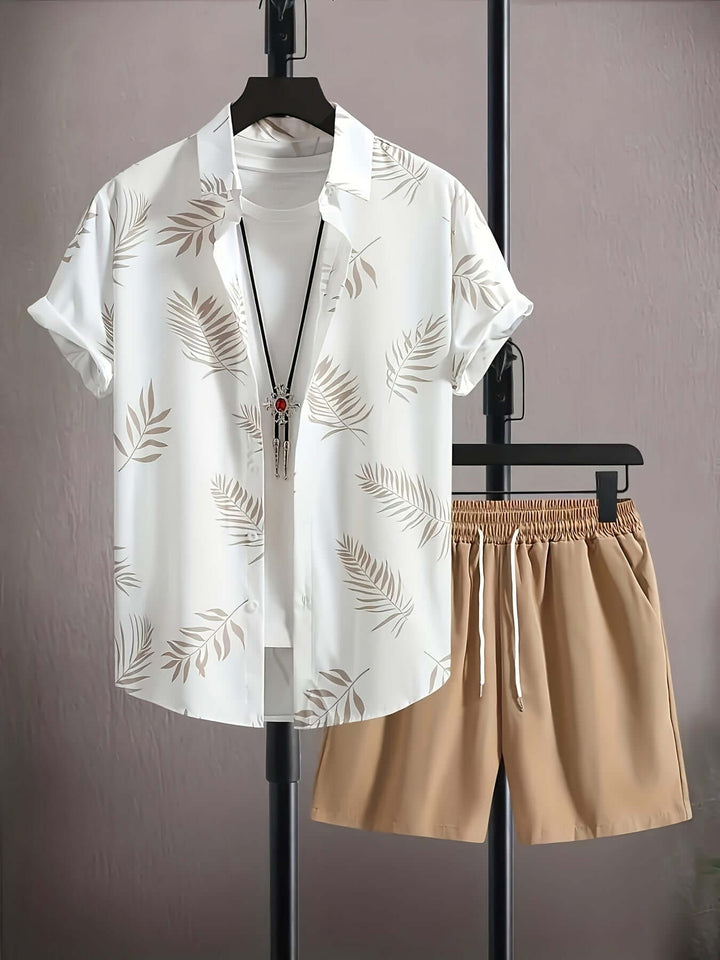 Men's Tropical Leaf Print Two-Piece Outfit