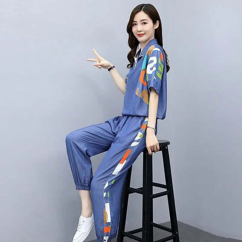 Women's Spring/Summer Casual Crop Top & Pants Set