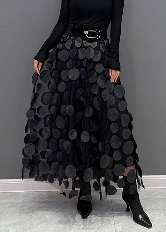 Women's Elegant Midi Tulle Skirt: Black Polka Dot
