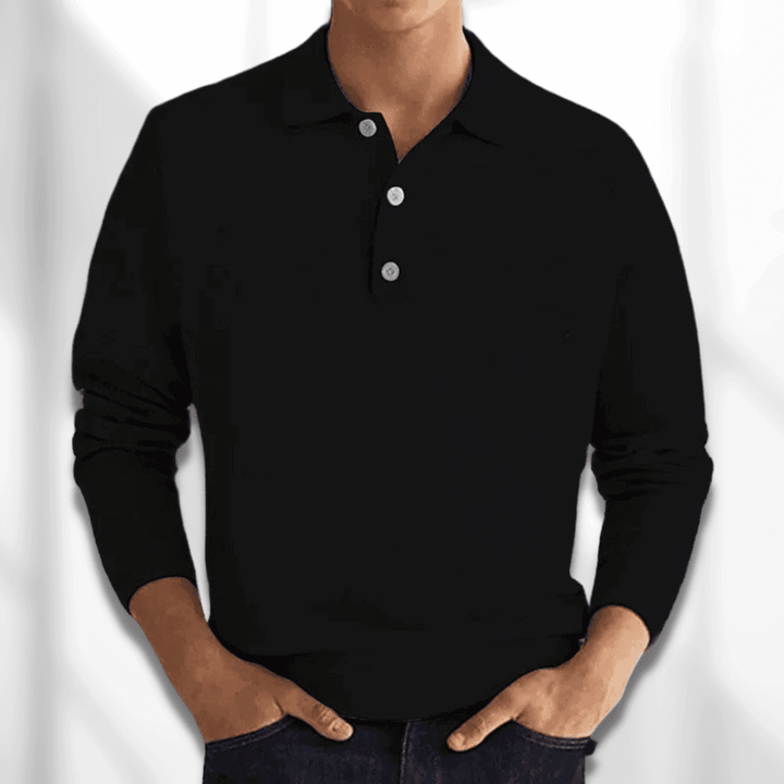 Men's Long Sleeve Knitted Polo Sweater
