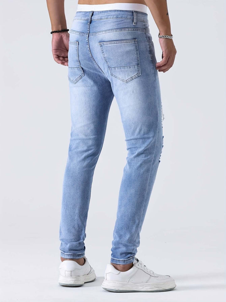 Men's Distressed Skinny Jeans: Ripped Denim, Tapered Fit