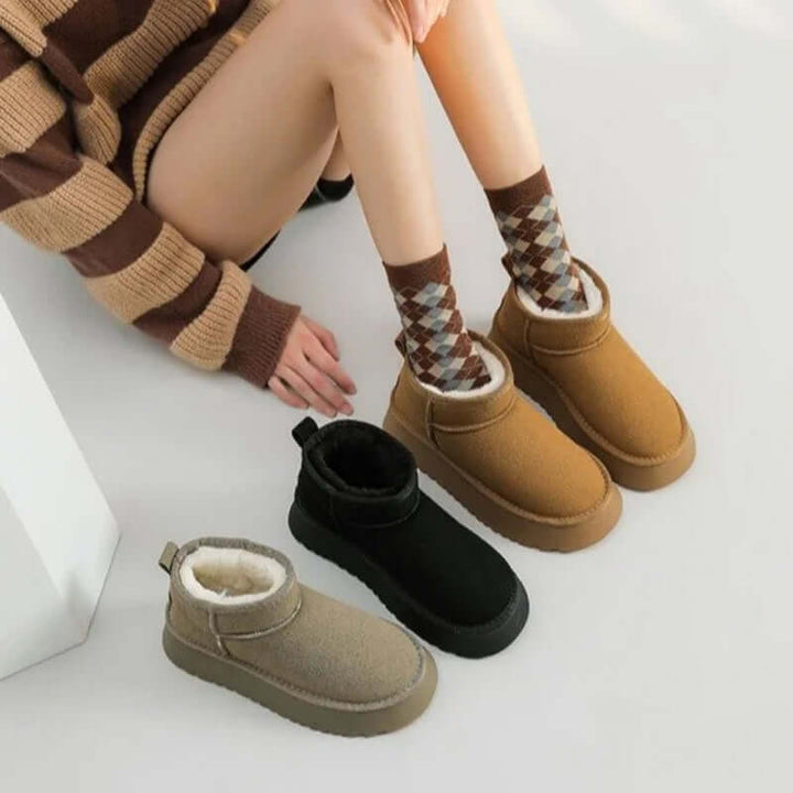Women's Suede Ankle Boots: Plush, Slip-On, Rugged Sole