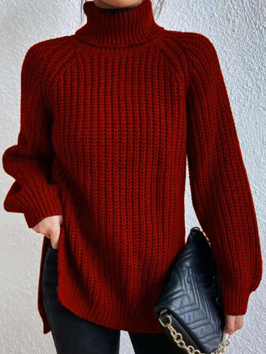 Women's Full-Size Turtle Neck Ribbed Knit Sweater